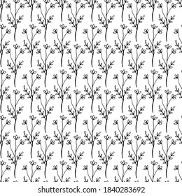 Black and white seamless ornament with flowers.