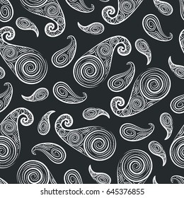 Black and white seamless Paisley pattern vector illustration