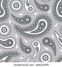 Black and white seamless Paisley pattern vector illustration