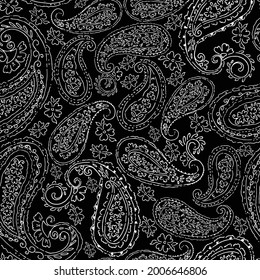 Black and white seamless paisley surface pattern design