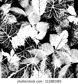 Black and white seamless pattern  Abstract seamless background  with leaves and flowers