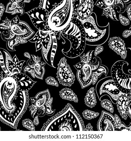 Black and white seamless pattern  Abstract seamless background with leaves and flowers   Paisley Floral Design