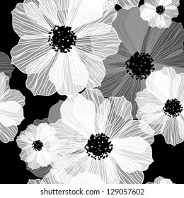 Black and white seamless pattern Abstract seamless background with flowers