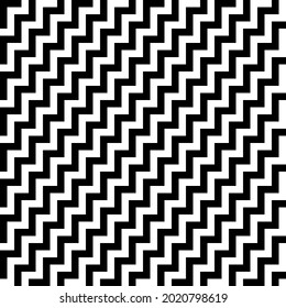 Black and white seamless pattern. Abstract background of asymmetric diagonal zigzag lines