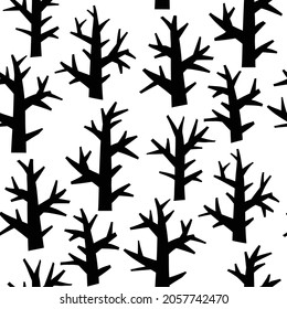 Black and white seamless pattern with abstract trees