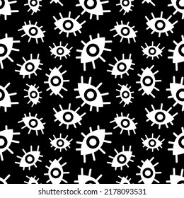 black and white seamless pattern of abstract eyes. Vector illustration 