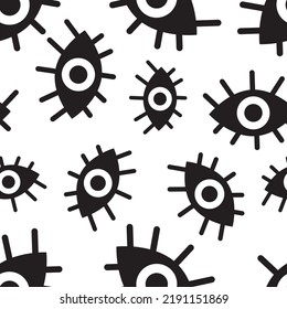 black and white seamless pattern of abstract eyes. Vector illustration 