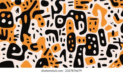 black and white seamless pattern with abstract shapes in the form of the letters of a stylized typeface , in the style of adolph gottlieb, earthy palette, confetti-like dots