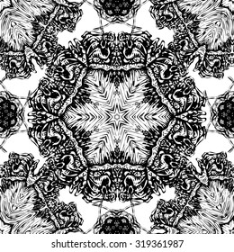 Black and white seamless pattern of abstract flowers.  Vintage flowers Art. on a white background
