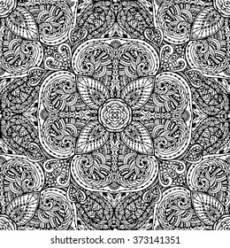 Black and white seamless pattern of abstract flowers.  Vintage flowers Art. on a white background
