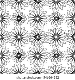 Black and white seamless pattern with abstract geometrical flowers.