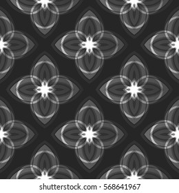 black and white seamless pattern with abstract flowers