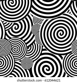Black and White Seamless Pattern. Abstract Psychedelic Art Background. Vector Illustration. EPS10
