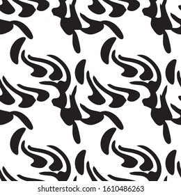 black and white seamless pattern animalistic hand-drawn with abstract brushes black strokes in a chaotic order that wrap themselves in a swirl. Print for fashion fabric