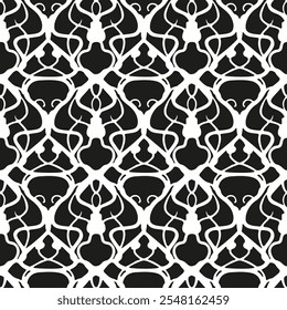 Black and white seamless pattern with arabesques  in a retro style. Vector illustration