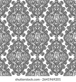 Black and white seamless pattern with arabesques  in a retro style. Vector illustration