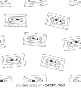 Black and white seamless pattern with audio cassette.