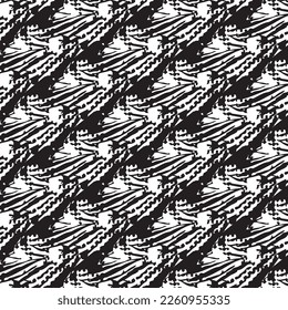 Black and white seamless pattern background made with rough geometric elements.