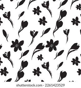 Black and white seamless pattern background made with rough geometric elements.