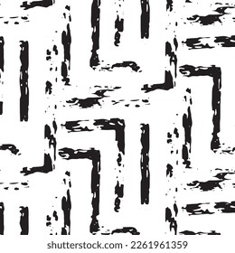 Black and white seamless pattern background made with rough geometric elements.