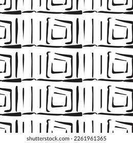 Black and white seamless pattern background made with rough geometric elements.