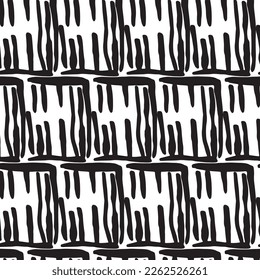 Black and white seamless pattern background made with rough geometric elements.