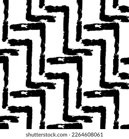 Black and white seamless pattern background made with rough geometric elements.