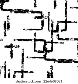 Black and white seamless pattern background made with rough geometric elements.