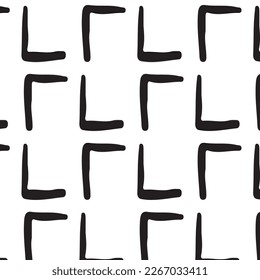 Black and white seamless pattern background made with rough geometric elements.