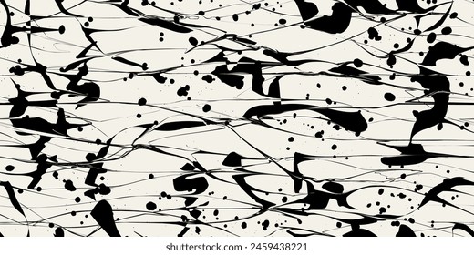 Black and white seamless pattern background. Curve decoration, doodle drawing, fluid geometric line. Vector illustration