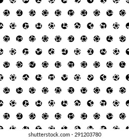 Black and white seamless pattern with balls and stars