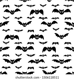 Black and white seamless pattern with bats