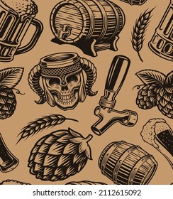 black and white seamless pattern for a beer theme in vintage style