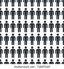 Black and white seamless pattern with big icon of man. Shape of person on vector illustration is black isolated on white background