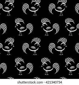 Black and white seamless pattern with birds. Vector illustration.