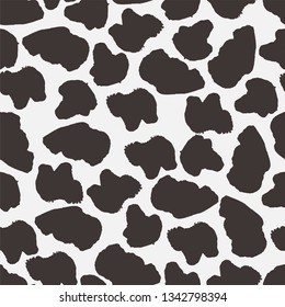 Black and white seamless pattern with blots. Animal print. Cow texture. Endless abstract background with simple elements. Vector illustration. 