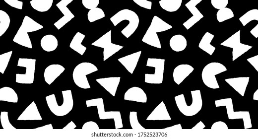 Black and white seamless pattern with bold geometric shapes. Vector abstract background with modern Scandinavian cut out elements.