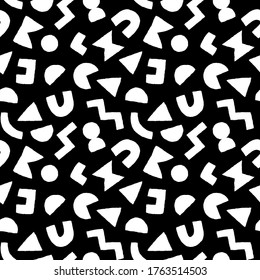 Black and white seamless pattern with bold geometric shapes. Vector abstract background with modern Scandinavian cut out elements.