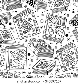 black and white seamless pattern with books for coloring book. abstract vector doodle art print. hand drawn
