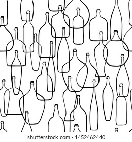 Black and white seamless pattern with bottles