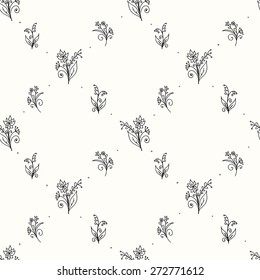 Black and white seamless pattern with bouquet of flowers.