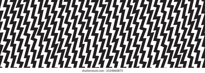 Padrão contínuo preto e branco de linhas quebradas na forma de relâmpago. Raio sem fim pg. Ilustração de vetor simples com listras em ziguezague