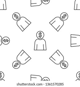 Black and white seamless pattern Businessman with dollar sign instead of a head