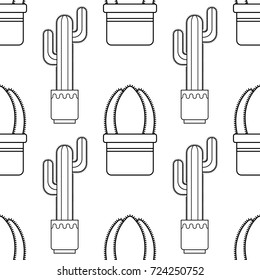 Black and white seamless pattern of cacti and succulents for coloring books, pages.