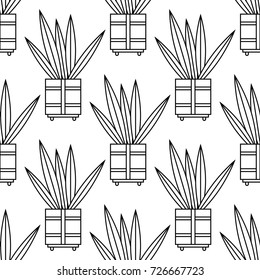 Black and white seamless pattern of cacti and succulents for coloring books, pages.