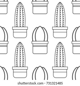 Black and white seamless pattern of cacti and succulents for coloring books, pages.