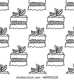 Black and white seamless pattern with cakes for coloring books.