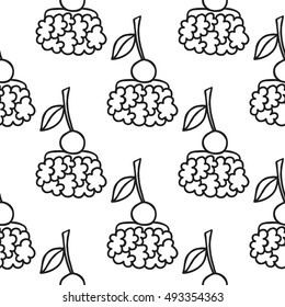 Black and white seamless pattern with cakes for coloring books.
