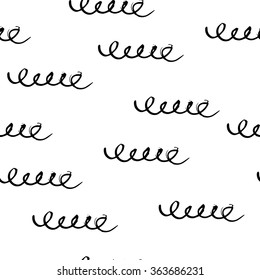 Black and white seamless pattern with calligraphic brush stroke elements. Monochrome tribe aztec style. Good for wallpaper, greeting card, fabric texture, surface design, web page design.