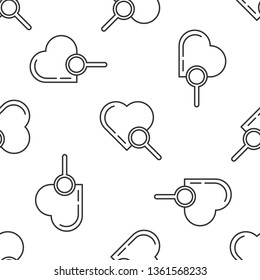 Black and white seamless pattern Cardiac diagnostics. Magnify icon